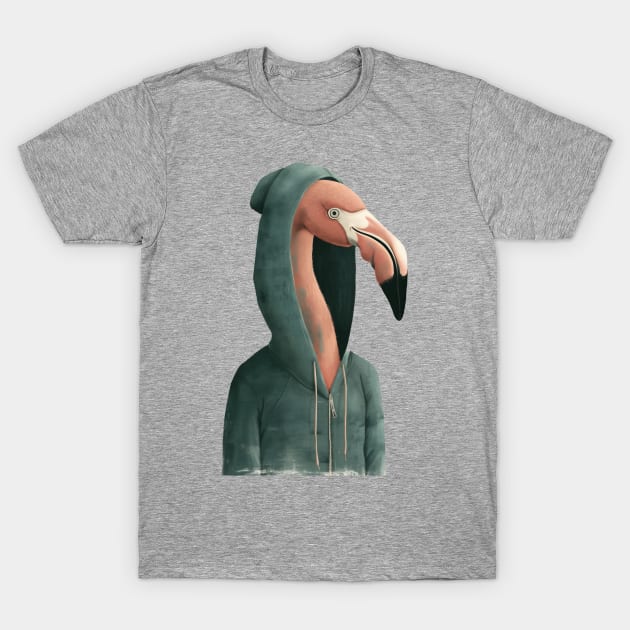 Flamingo With Hoodie T-Shirt by JunkyDotCom